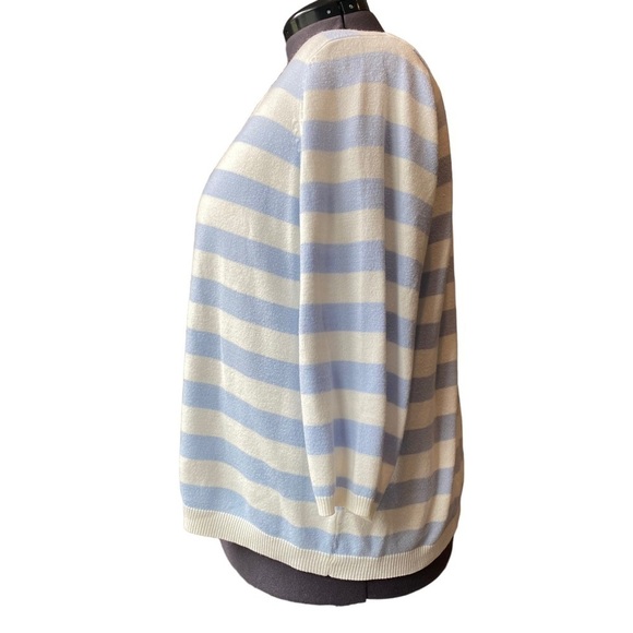 Sag Harbor Women plus size 3X pull-on faux button knit sweater blue white stripe - Picture 3 of 8